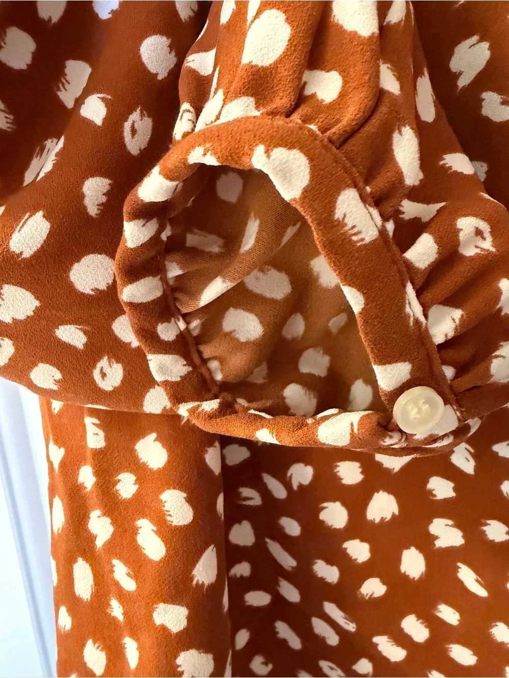 J. Crew Rust and White Polka Dot Peasant Blouse